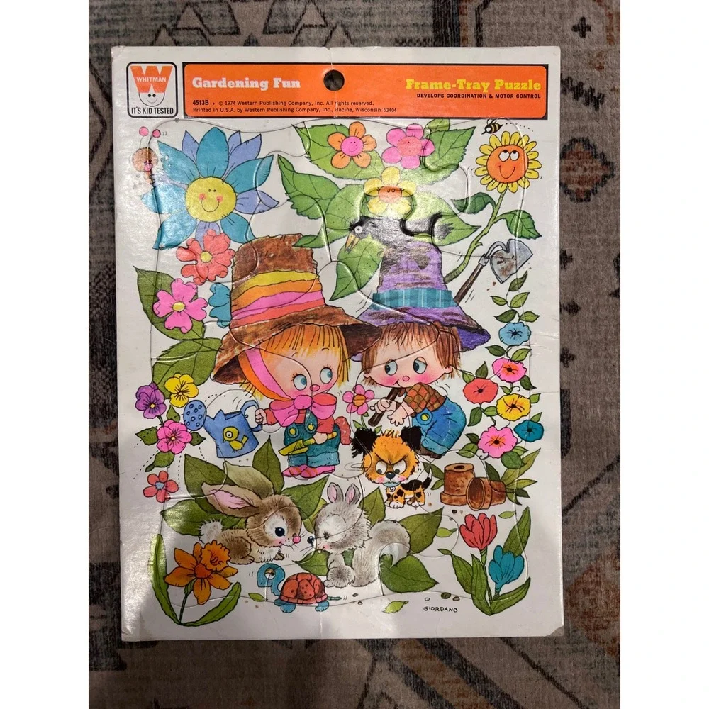 Vintage Whitman 1974 Gardening Fun Colorful Floral Frame Tray Puzzle Complete